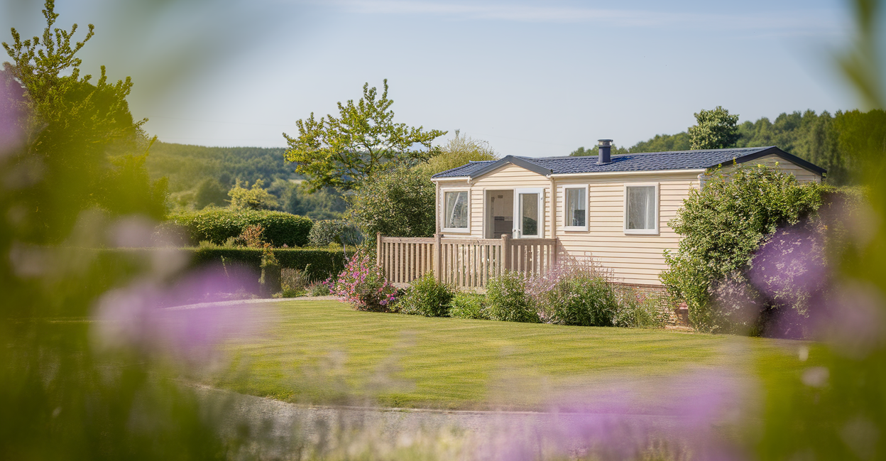 mobile-home-campagne-fleurs-verdure