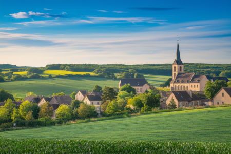 village-sarthe-champs-collines-clocher