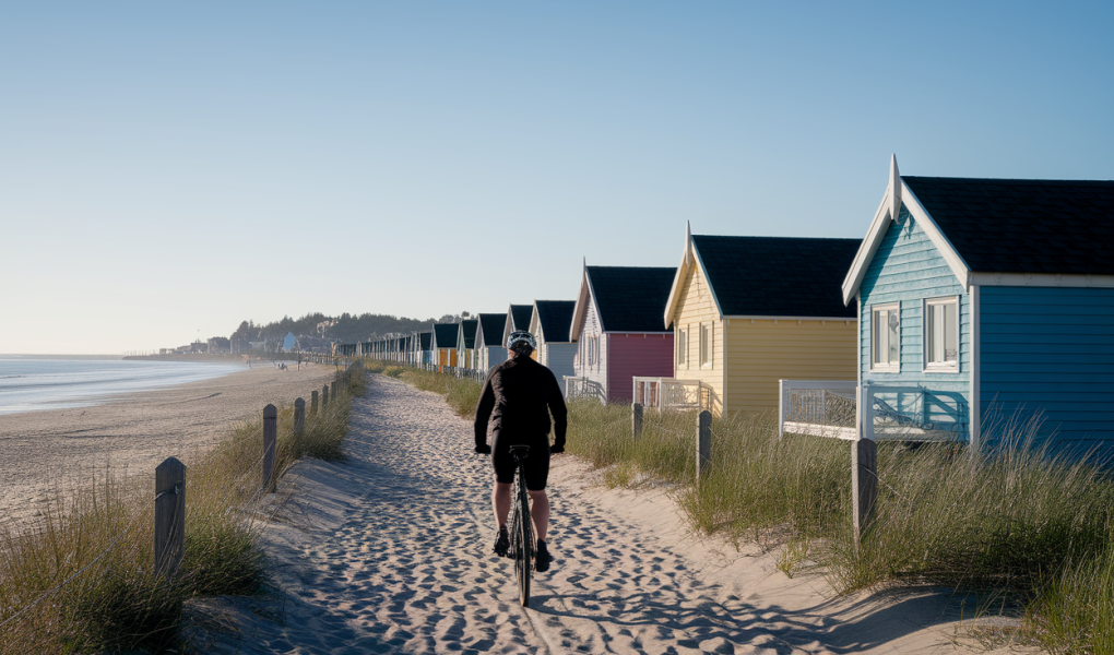 ville-cotiere-cycliste-plage-cabines