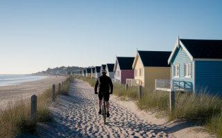 ville-cotiere-cycliste-plage-cabines