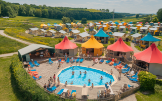 vue-aerienne-camping-tentes-piscine