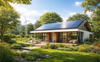 maison-ecologique-panneaux-solaires-verdure-jardin