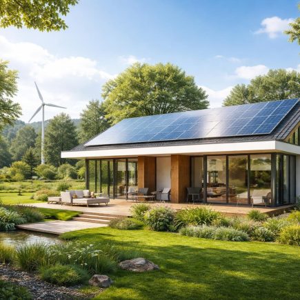 maison-ecologique-panneaux-solaires-verdure-jardin