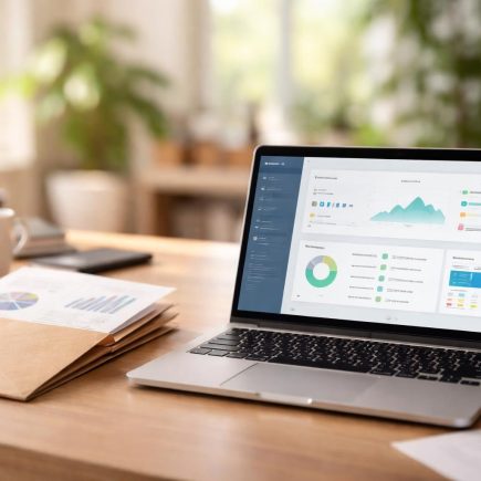 bureau-ordinateur-documents-financiers-plantes