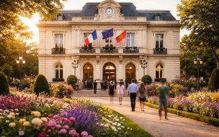 batiment-municipal-drapeaux-jardin-fleuri