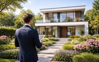 maison-moderne-agent-immobilier-jardin