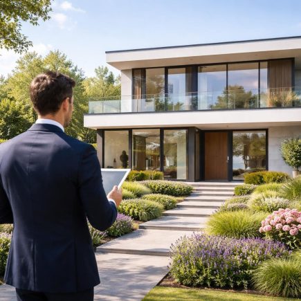 maison-moderne-agent-immobilier-jardin